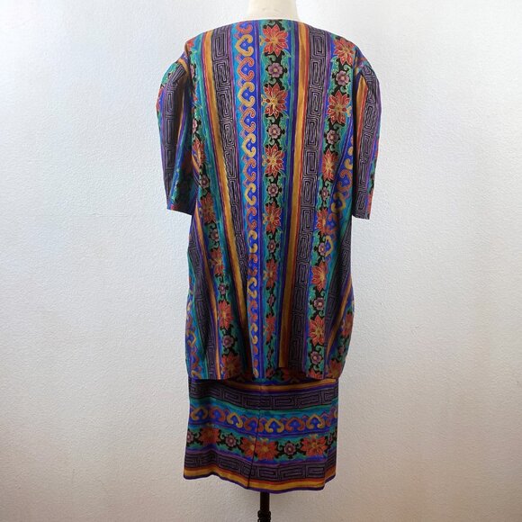 Vintage 80s Colorful Two Piece Dress Plus 20 Petites Tunic Skirt Modest Retro - Picture 6 of 10